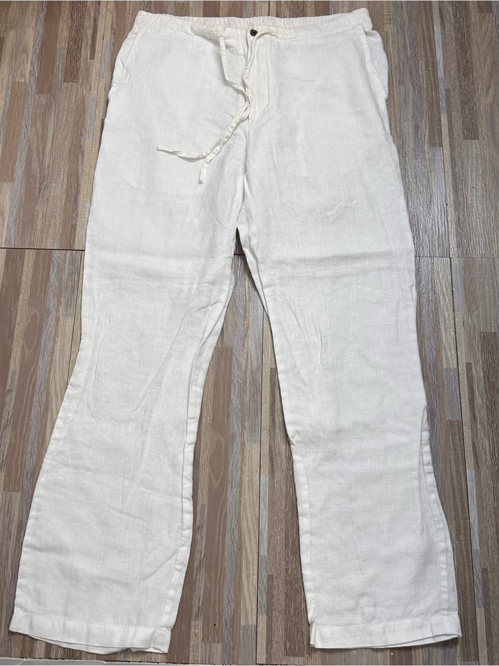 Caribbean Joe Men's White Linen Drawstring Chinos Size Large